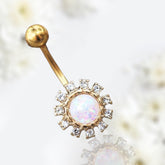 14G Gold Sun White Opal Minimalist Dainty Belly Button Ring